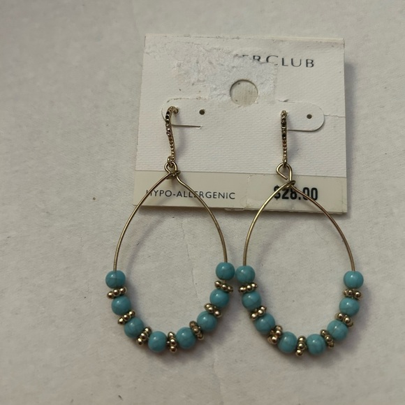 Charter Club Dangle Pierced Earrings Blue Beads on Oval Drop Hoop - Picture 2 of 3